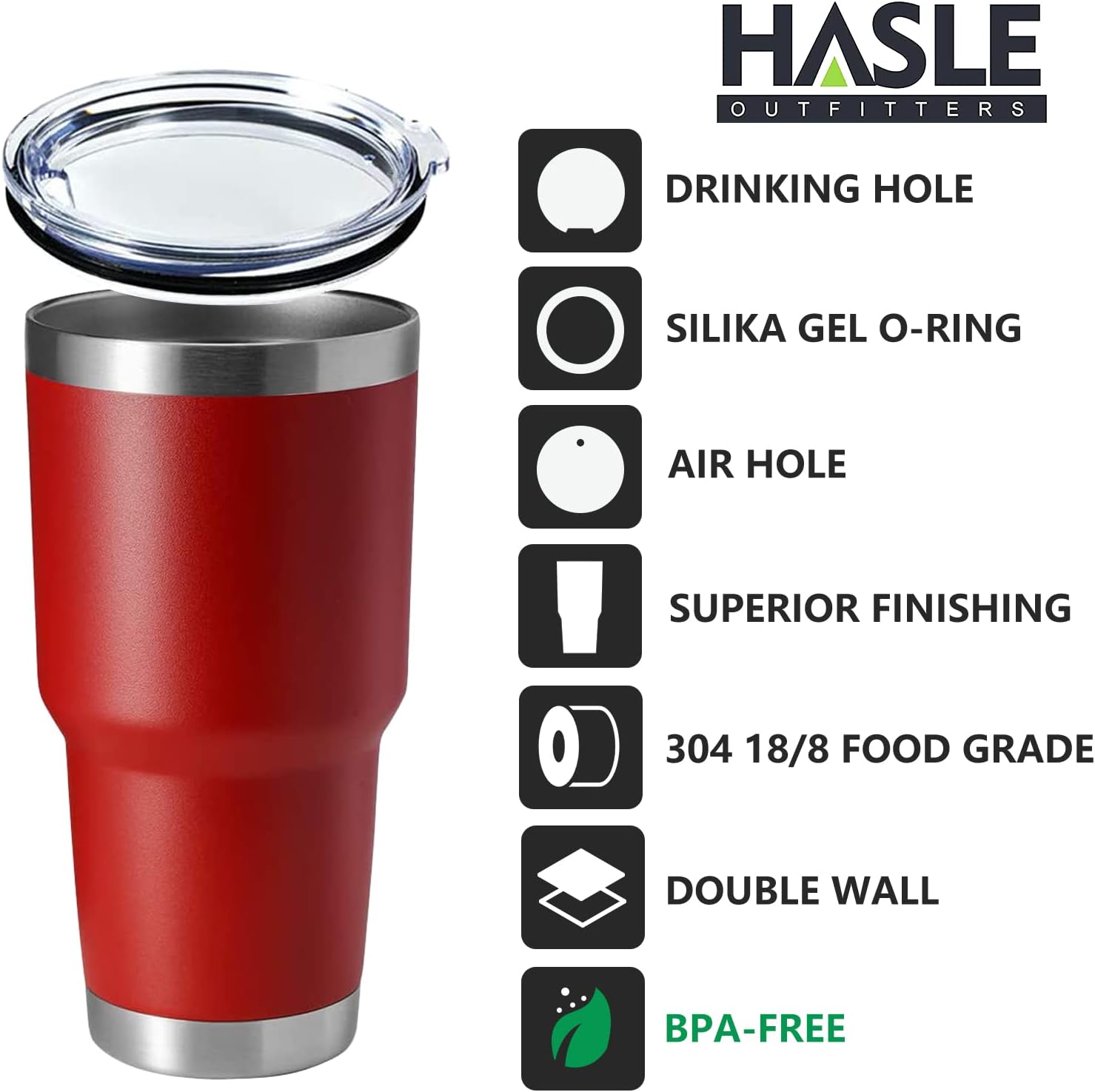 HASLE OUTFITTERS 30oz Stainless Steel Tumbler, Double Wall Vacuum Insulated Travel Mug Tumbler, Durable Insulated Coffee Mug, Gift Box Set (Red, 8)