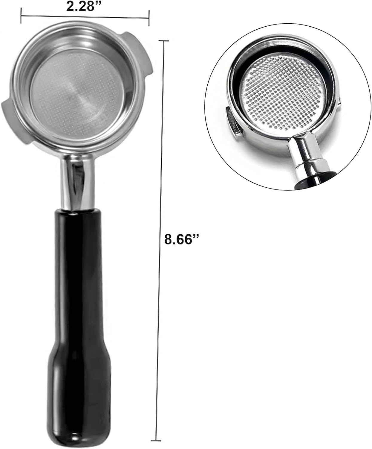 58mm Bottomless Portafilter, Professional Stainless Steel Portafilter 2 Ears for 58 Gaggia Machines Stainless Steel Basket Included Espresso Machine Accessories