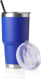 DOMICARE 30 oz Tumbler with Lid and Straw, Stainless Steel Tumblers Bulk, Insulated Vacuum Double Wall Travel Coffee Mug, Durable Powder Coated Tumbler Cup (Dark Blue, 1)