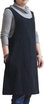 Cotton Linen Japanese Apron Halter Cross Back Bandage X Shape Aprons Two Pockets