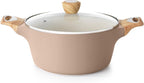 SENSARTE Ceramic Nonstick Stock Pot with Lid, 2.6/4.5/6.6 QT Soup Pot Casserole Pot, Non-toxic Healthy Pasta Pot, Large Cooking Pot Stew Pot, Induction Compatible, PFOA PFAS PTFE Free, Taupe