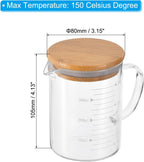 PATIKIL 350ml Glass Measuring Cup, 3.3 Borosilicate Glass Graduated White Printed Scale Liquid Measure Cups Beaker with Wood Lid and V-Shaped Spout for Kitchen