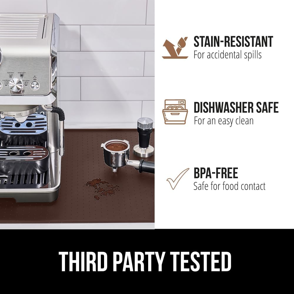 GORILLA GRIP Silicone Coffee Mat, Espresso Drink Bar Station Accessories, Waterproof Heat-Resistant Dish Drying Mats, Stay in Place on Kitchen Counter, Home Kitchen Decor Essentials, 10x14, Brown