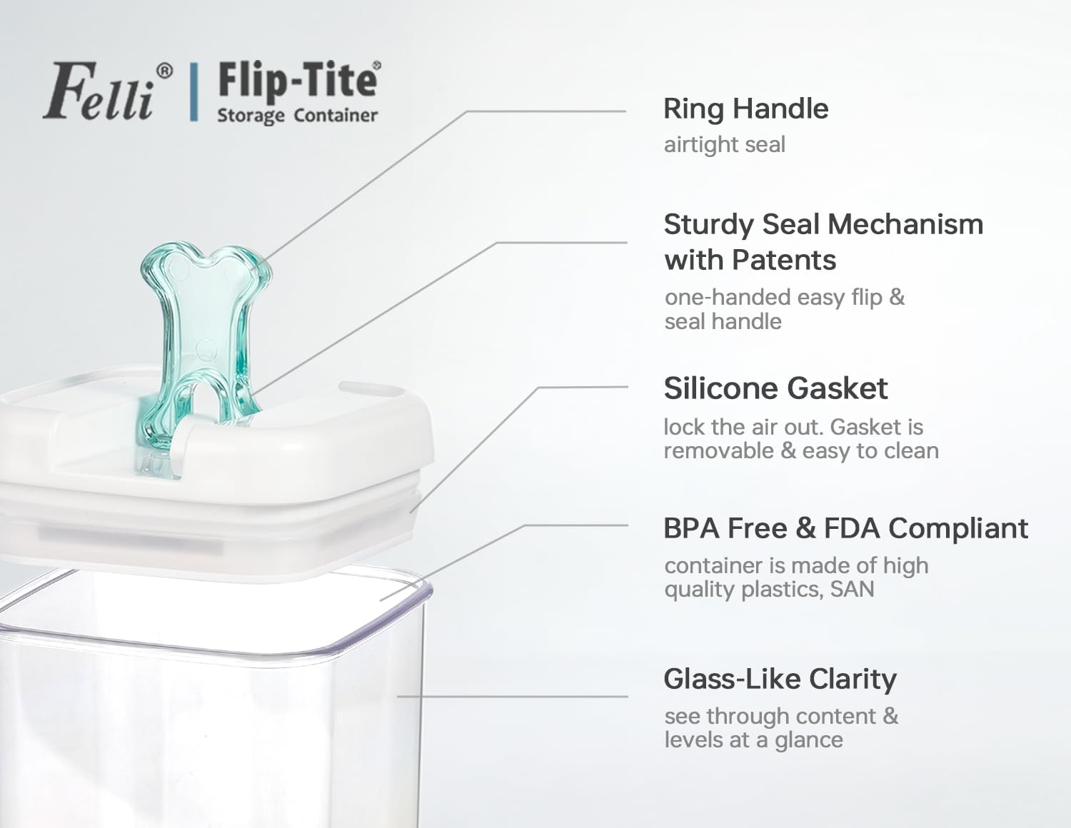 Felli Flip Tite Pet Food Container with Airtight Lids, BPA FREE Acrylic Canister with Paw Bone Fish Flip Top Handles for Cat Dog Kibble Treats Storage, Keep Fresh (Pet Collection Nest-L3pk)