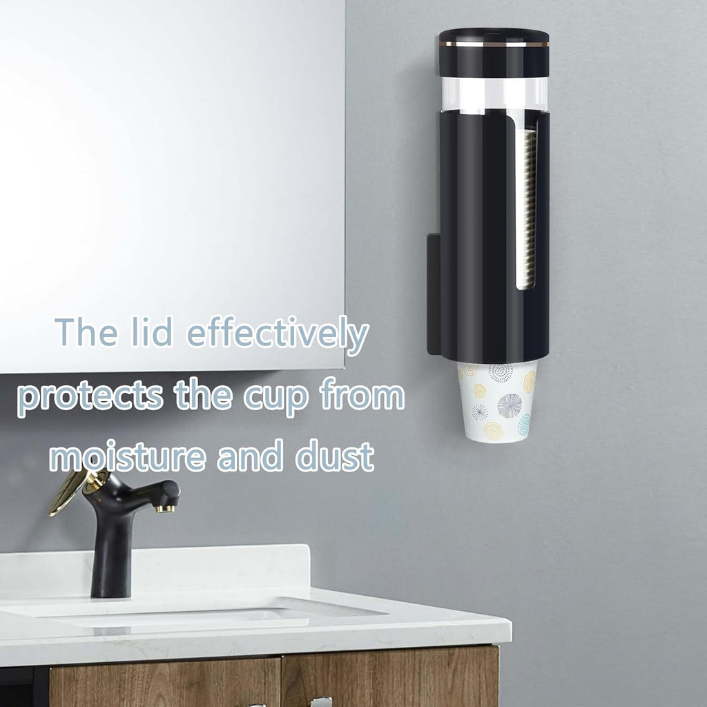Cup Dispenser, Wall Mount Water Cooler Cup Dispenser fits 4-7 oz Disposable Paper and Plastic Cups, Pull Type Cup Holder for Bathroom, Office, Break Room, Gym, Black