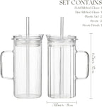 KEMORELA 2PCS Glass Tumbler with Lid and Straw - 24oz Ribbed Drinking Cups with Straw & Lid, Iced Coffee Cups - Reusable Glass Tumblers for Tea, Juice, Bubble Tea