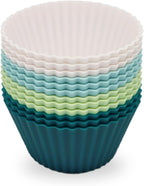 Large Silicone Baking Muffin Cups, 12 Pack Reusable Cupcake Liners Jumbo Size 3.54inch Cake Molds, BPA Free, Dishwasher Safe(White, Green, Navy, Dusty Blue)