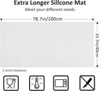 Large Silicone Heat Resistant Mat 78.7” x 15.7”, Nonslip Mats for Kitchen Counter, Countertop Protector, Nonstick Waterproof Craft Table Placemat, Translucent-White