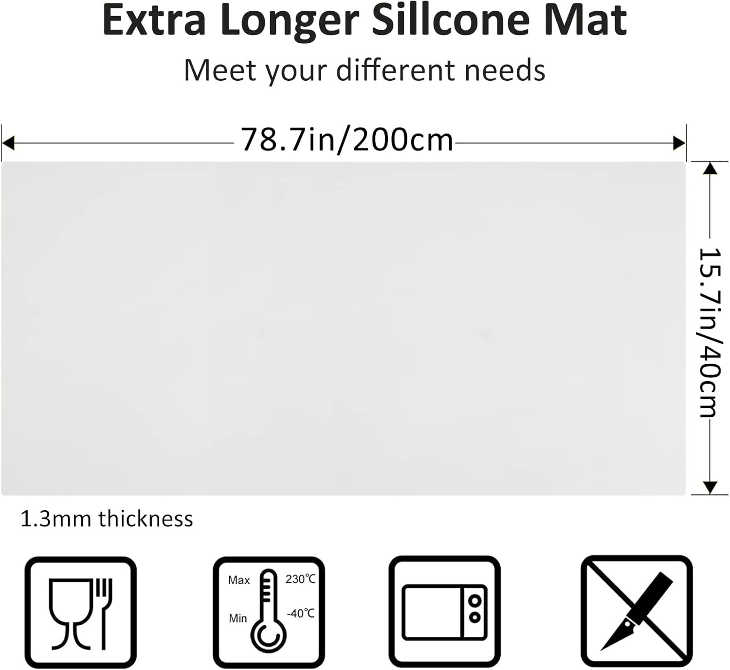 Large Silicone Heat Resistant Mat 78.7” x 15.7”, Nonslip Mats for Kitchen Counter, Countertop Protector, Nonstick Waterproof Craft Table Placemat, Translucent-White
