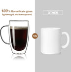 Aurzen 2 Pack Double Walled Glass Coffee Mugs with Handles, Large Insulated Layer Coffee Cups, 15oz Clear Borosilicate Mugs, Perfect for Cappuccino, Tea, Microwave Safe