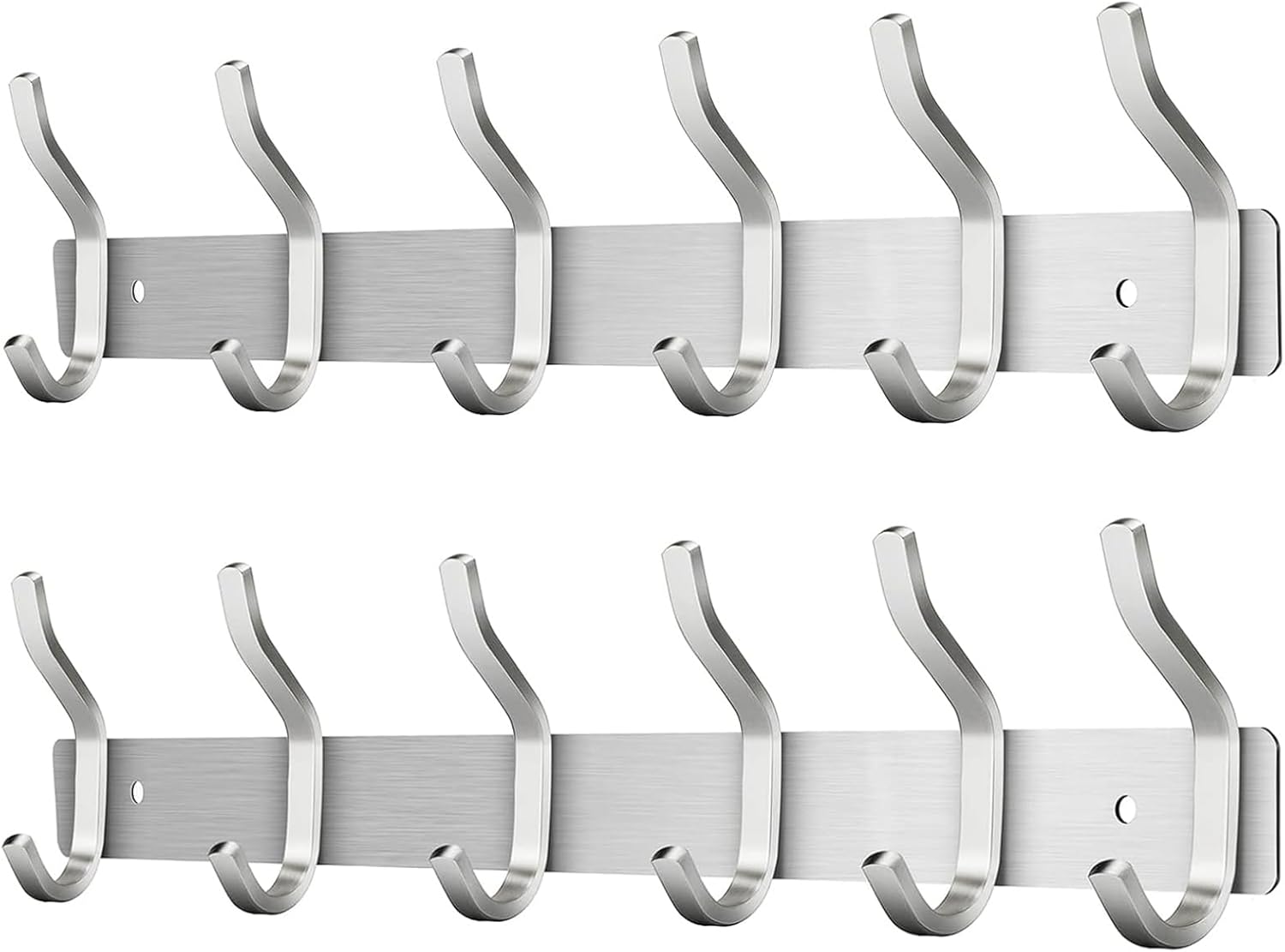 Wall Hooks Heavy Duty, 17 Inch Coat Rack Wall Mount with 6 Hooks,Silver Wall Hooks Hangers for Entryway, Bathroom - for Hanging Backpack, Bag, Coat, Purse, Hat, Towel, Clothes,2 Packs