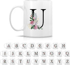 Retreez Initial A-Z Floral Botanical Bouquet Alphabet Monogrammed Monogram Mug 11 Oz Ceramic Tea Coffee Mugs - Appreciation Thank You Wedding Birthday Gifts for her friend coworker sister - U Initial