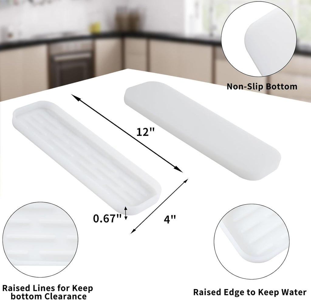 Silicone Kitchen Sink Organizer Tray for Multiple Usage,Easy Clean Sponges Holder for Kitchen Bathroom Counter or Sink,Dish Soap Dispenser,Scrubber,Bottle,Cup Translucent 12" x 4”