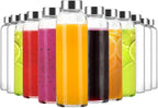 18 oz Clear Glass Water Bottles with Lids, Reusable Glass Juice Bottles with Stainless Steel Cap for Juicing, Refrigerator,100% Leak Proof, BPA Free, Set of 24