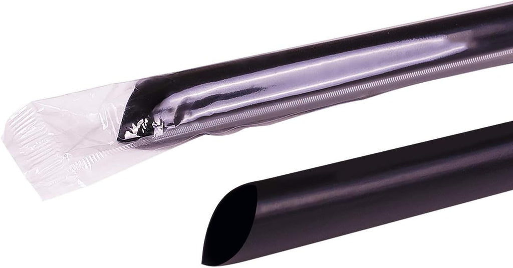 Karat [1,600 ct] 9" Boba Straws (0.39" Diameter), Individually Wrapped, Diagonal Cut | Black