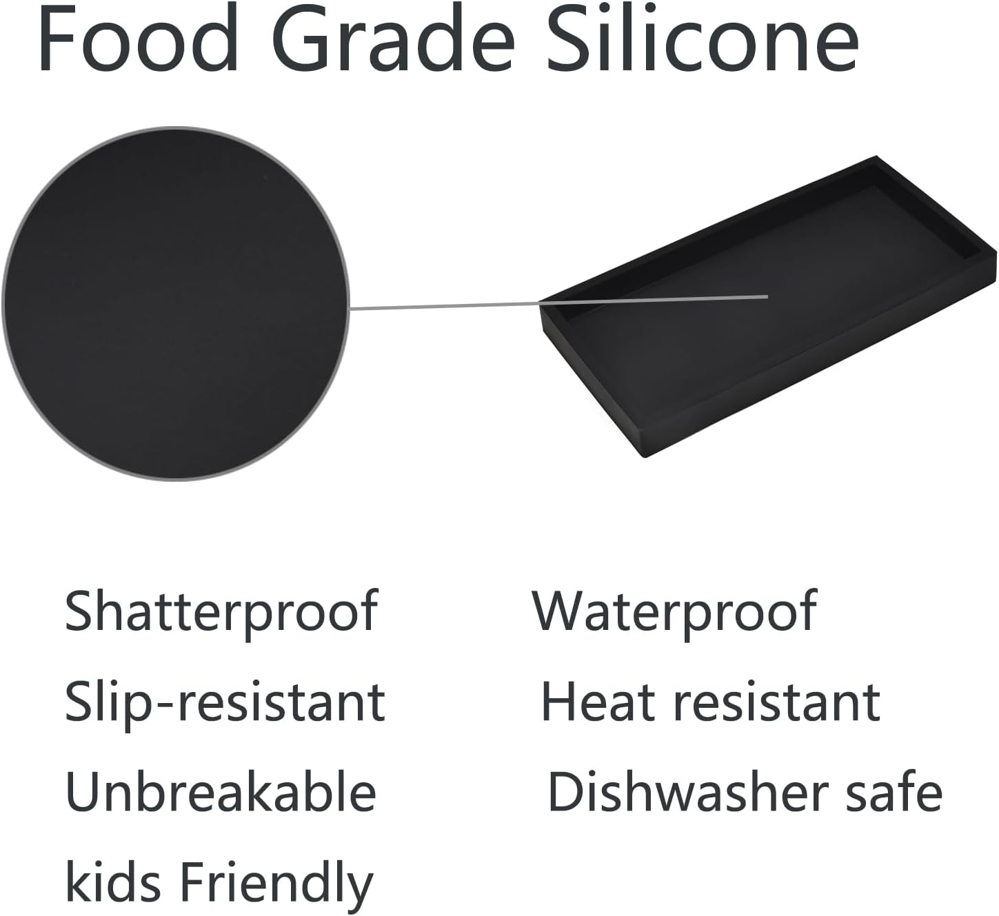 DNC Bathroom Vanity Tray for Counter, 2PC (7.9" +11.8") Silicone Kitchen Sink Soap Tray for Countertop Dish Holder Dispenser Toilet Tank Desk Organizer Black