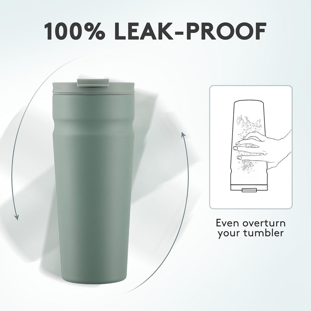 COKTIK 24oz Insulated Tumbler with Lid and Straw 2 Lids (Straw/Flip) Iced Coffee Cup Reusable Stainless Steel Travel Mug Water Bottle Cupholder Friendly for Women Men Her Him (Bay Leaf)