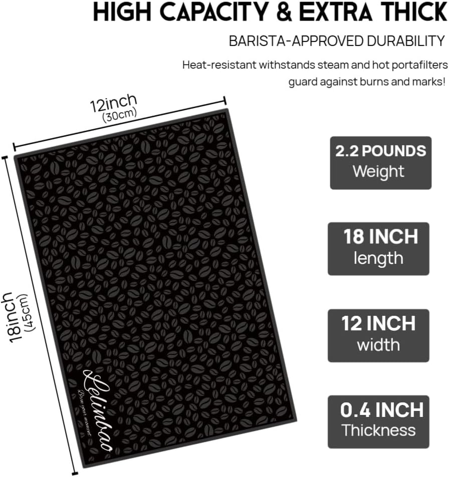 Coffee Bar Mats for Countertop, Bar Decor Accessories, Coffee Machine Tray for Countertop, Non-slip Dish Drying Mat, Rubber Barista Tools Pad, Espresso Organizer (Black, 18"x12")