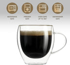 Aurzen 2 Pack Double Walled Glass Coffee Mugs with Handles 8.5oz, Large Insulated Layer Coffee Cups, Clear Borosilicate Mugs, Perfect for Cappuccino, Tea, Microwave Safe (8.5oz-2Pack)