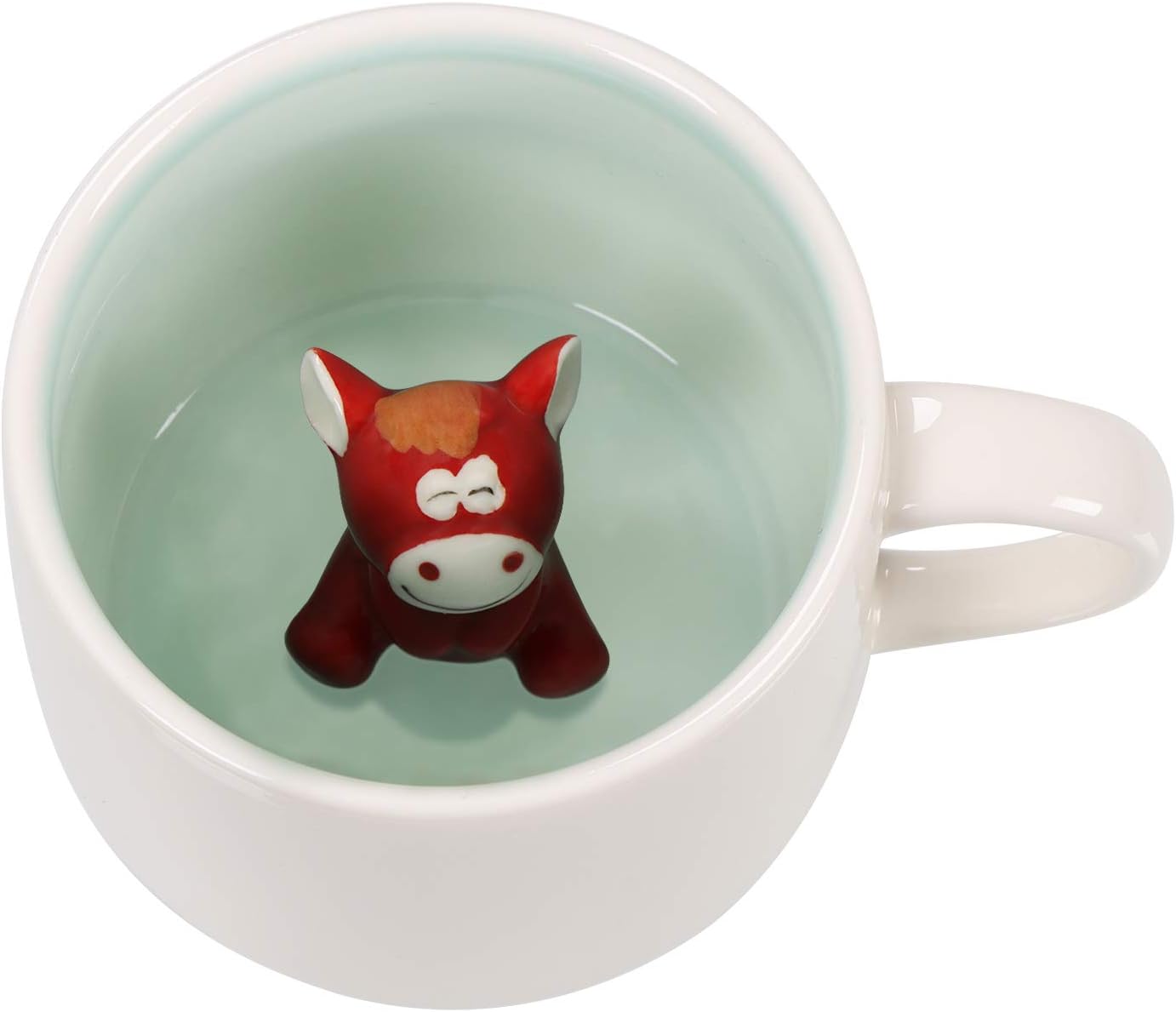 Horse Ceramic Cup Hidden 3D Animal Inside Mug,12 oz Cute Cartoon Handmade Figurine Mugs,Christmas Birthday Surprise for Friends Family or Kids (Horse)