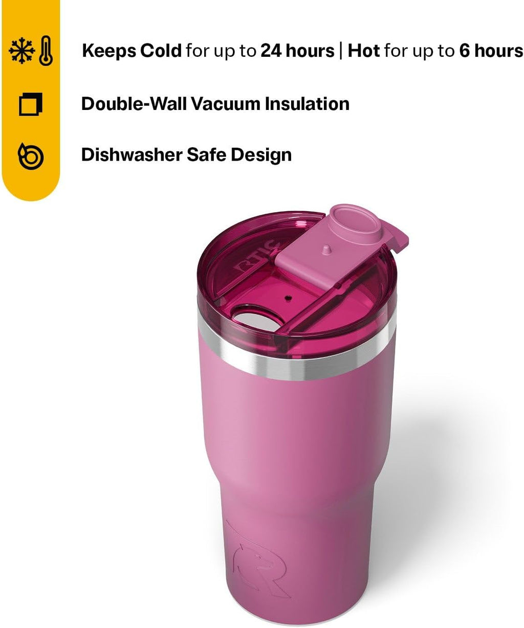 RTIC 20oz Essential Tumbler with Lid, Insulated, Stainless Steel, Metal, Double Wall Vacuum-Insulation, Ceramic Lined, Travel Cup for Iced Coffee, Tea, Hot and Cold Drink, Orchid