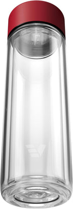 Glass Multi Tea Infuser Bottle 14oz - Double Wall Borosilicate Glass Flask | No Plastic Touches Contents | Perfect for Office or Home - Red