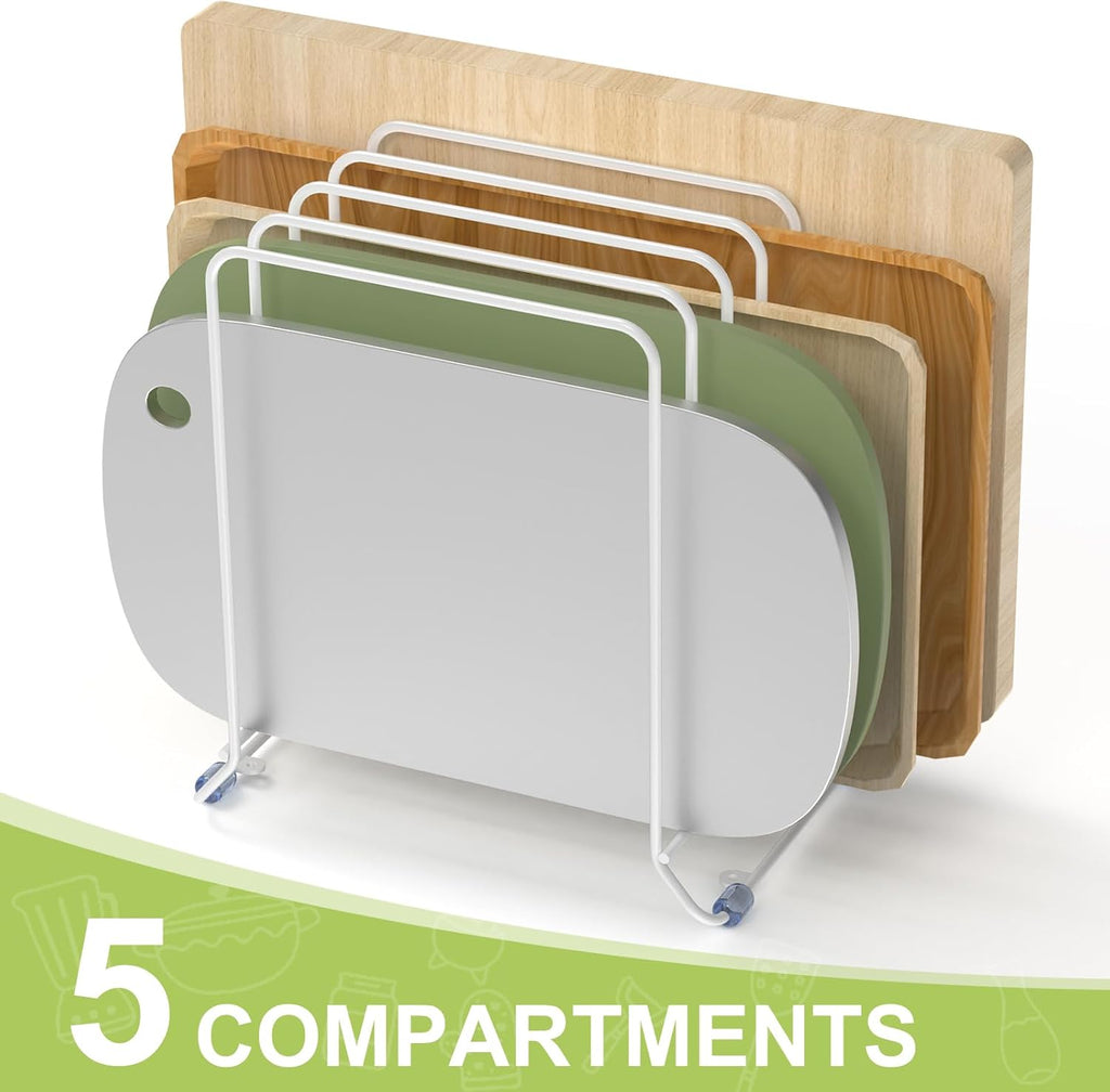 AKAZA 2 Pack-X-Large Kitchen Cabinet Organizer - Storage Tray Organizer Rack for Kitchen Cabinet - Divided Holder with 5 Slots for Skillets, Cutting Board, Baking Sheets- (White)