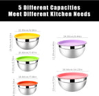 Lazycorner Mixing Bowls with Airtight Lids Set 5 Pcs Stainless Steel Bowls Set Baking Set Non-Slip Silicone Bottoms Great for Serving & Baking