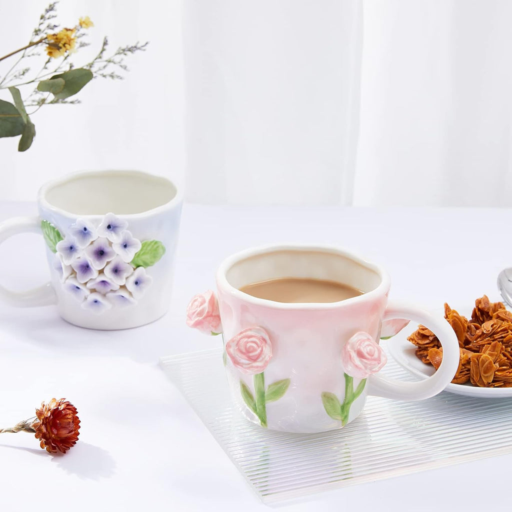 3D Flower Coffee Mug Pink Tulip Ceramic Cup,12 oz Cute Handmade Mugs,Christmas Birthday Surprise for Friends Family or Flower Lovers (Pink Tulip)