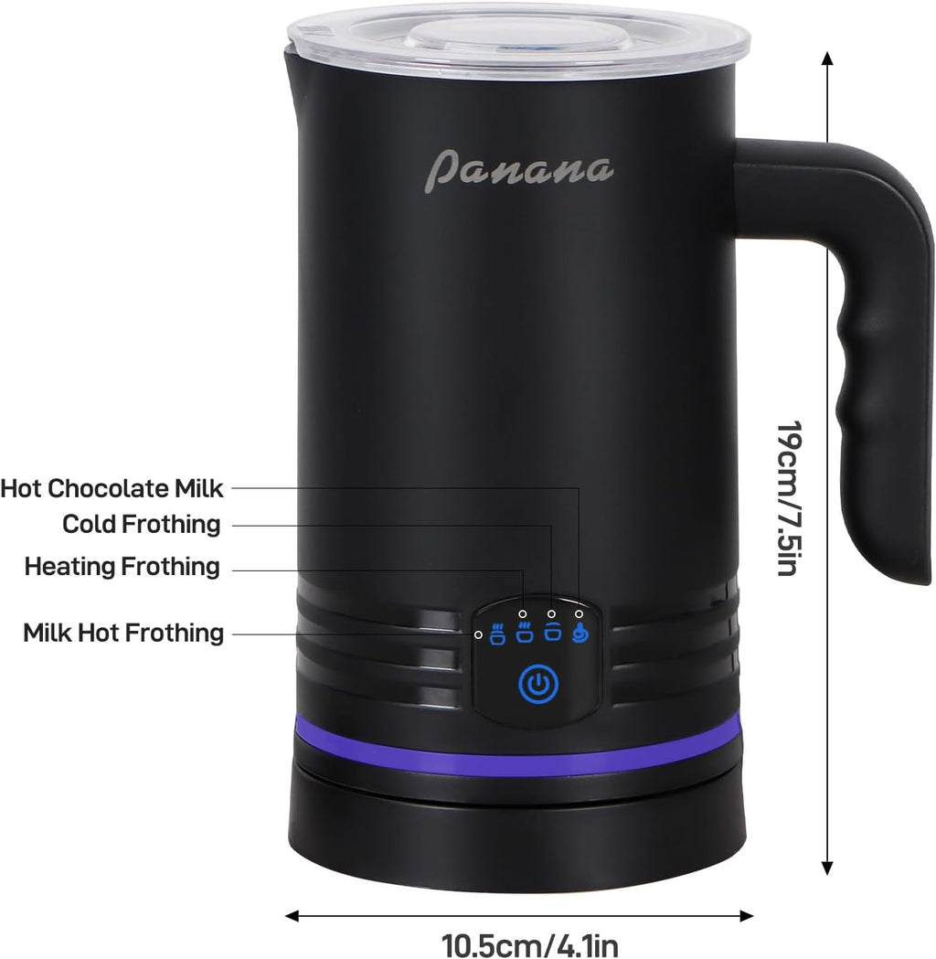 Electric Milk Frother, 4 in 1 Milk Steamer, 14.5oz/430ml Automatic Warm and Cold Foam Maker for Coffee,Latte, Cappuccino, Macchiato, Hot Chocolate (Black)