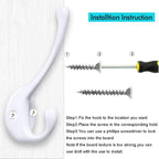 10 Pack Heavy Duty Dual Coat Hooks Wall Mounted with 20 Screws Retro Double Hooks Utility Black Hooks for Coat, Scarf, Bag, Towel, Key, Cap, Cup, Hat (White)