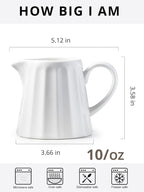 Ceramic Creamer Pitcher,Creamer Container with Handle, 10 OZ Small Milk Pitcher Milk Cup for Coffee, Sauces, Salad, White