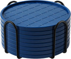 Coasters Set of 8,Hot or Cold Drink Coasters with Holder,Modern Style Coffee Table Coaster,Suitable for Kinds Cups Beer,Drink,Anti-Overflow Tabletop Protection (Navy Blue, 8pcs)