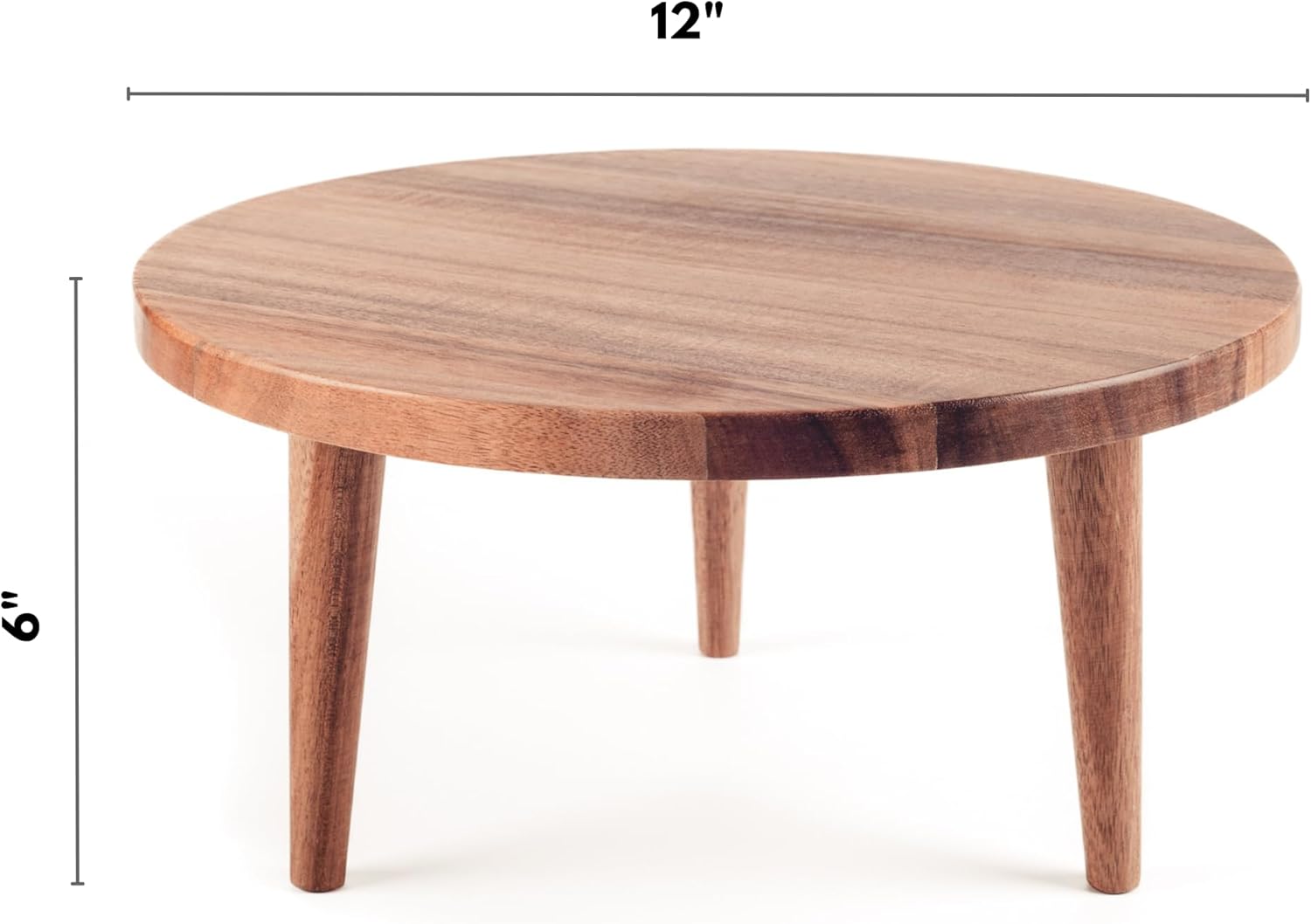 Acacia Wooden Round Footed Serving Board - Pedestal Riser Cake Stand with Removable Legs - Charcuterie Tray Cheese Bread Fruit Vegetable Platters - Plant Holder Set 12 X 6 inches