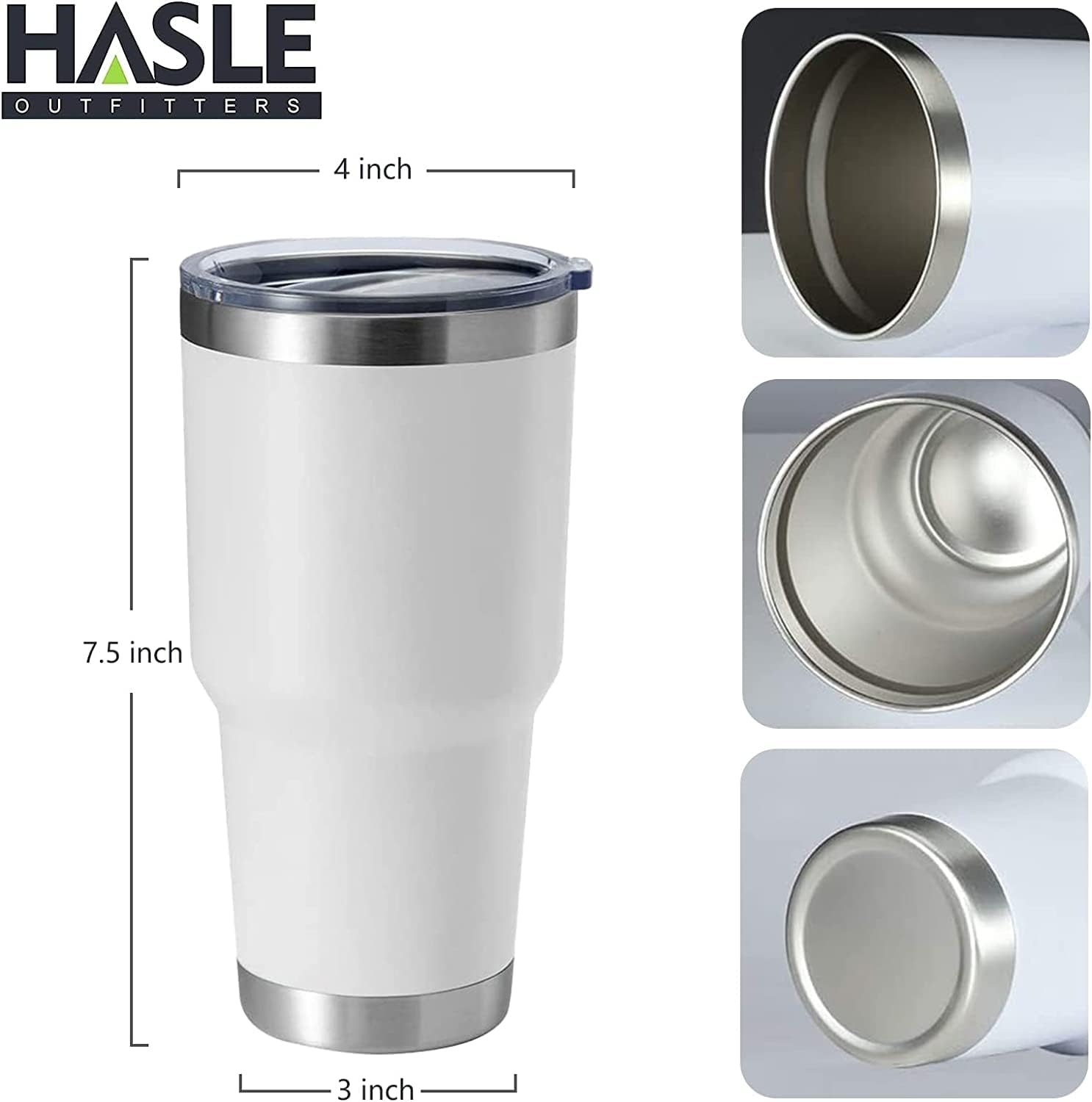 HASLE OUTFITTERS 30oz Stainless Steel Tumbler, Double Wall Vacuum Insulated Travel Mug Tumbler, Durable Insulated Coffee Mug, Gift Box Set (White, 12)