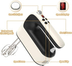 9-Speed Digital Hand Mixer Electric, 400W Powerful DC Motor, Baking Mixer Handheld with Snap-On Storage Case, 5 Stainless Steel Accessories, Flat Beaters, Dough Hooks, Whisk (Creamy&Black)