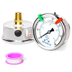 MEANLIN MEASURE 0~60Psi Liquid Filled Pressure Gauge 1/4" NPT 2.5" FACE DIAL Stainless Steel Glycerin Filled WOG Water Oil Air Back Mount (with 2PCS Snaps)
