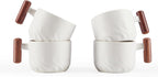 6oz Ceramic Espresso Cups with Wooden Handle, Small Coffee Cups for Latte Cappuccino, Tea Cups Set of 4