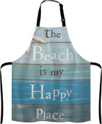 The Beach Is My Happy Place Bib Apron with Adjustable Neck for Men Women,Suitable for Home Kitchen Cooking Waitress Chef Grill Bistro Baking Apron
