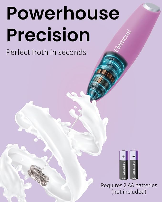 Elementi Pink Milk Frother Handheld Double Whisk - Coffee Frother Electric Stirrer, Matcha Whisk & Drink Mixer Handheld - Electric Stirrer For Coffee (Pastel Pink)