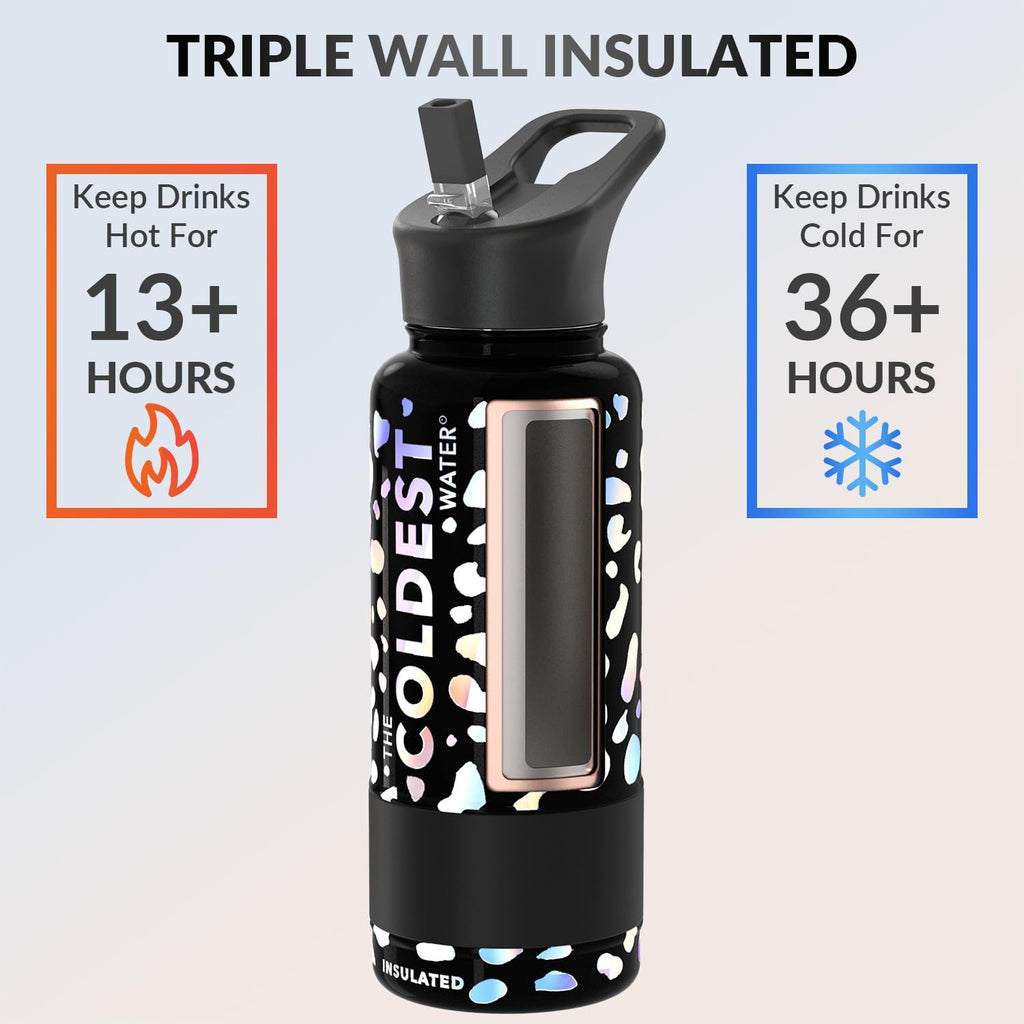 Coldest Insulated Water Bottle with Straw Lid - Stainless Steel Metal Insulated Bottle for Men & Women (Moonlight Leopard, 32 oz)