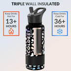 Coldest Insulated Water Bottle with Straw Lid - Stainless Steel Metal Insulated Bottle for Men & Women (Moonlight Leopard, 32 oz)