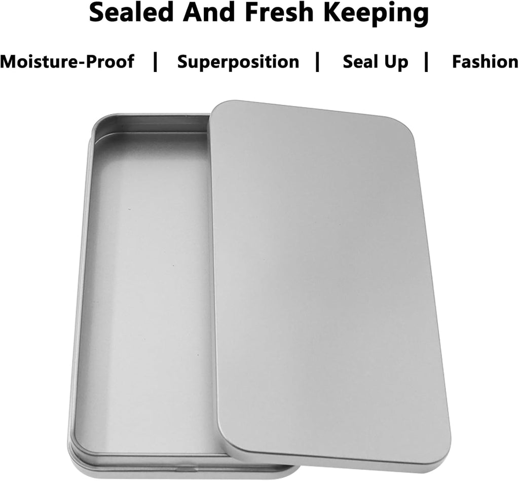 Metal Empty Boxes, Tin Boxes with Lid,Small Silver Tin Boxes,Stackable Organizer Containers,4PCS Storage Tin for Home Outdoor Active Storage Containers