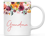 Andaz Press 11oz. Mother's Day Ceramic Coffee Tea Mug Gift, Fall Autumn Burgundy Orange Peach Flowers Roses Florals, Grandma, 1-Pack
