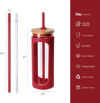 Kodrine 20oz Glass Tumbler with Straw and Lid, Iced Coffee Cups with Bamboo Lids, Glass Cups for Cold Drinks, Smoothie Cup with Silicone Sleeve for Travel, Work, BPA FREE-Barbados Cherry