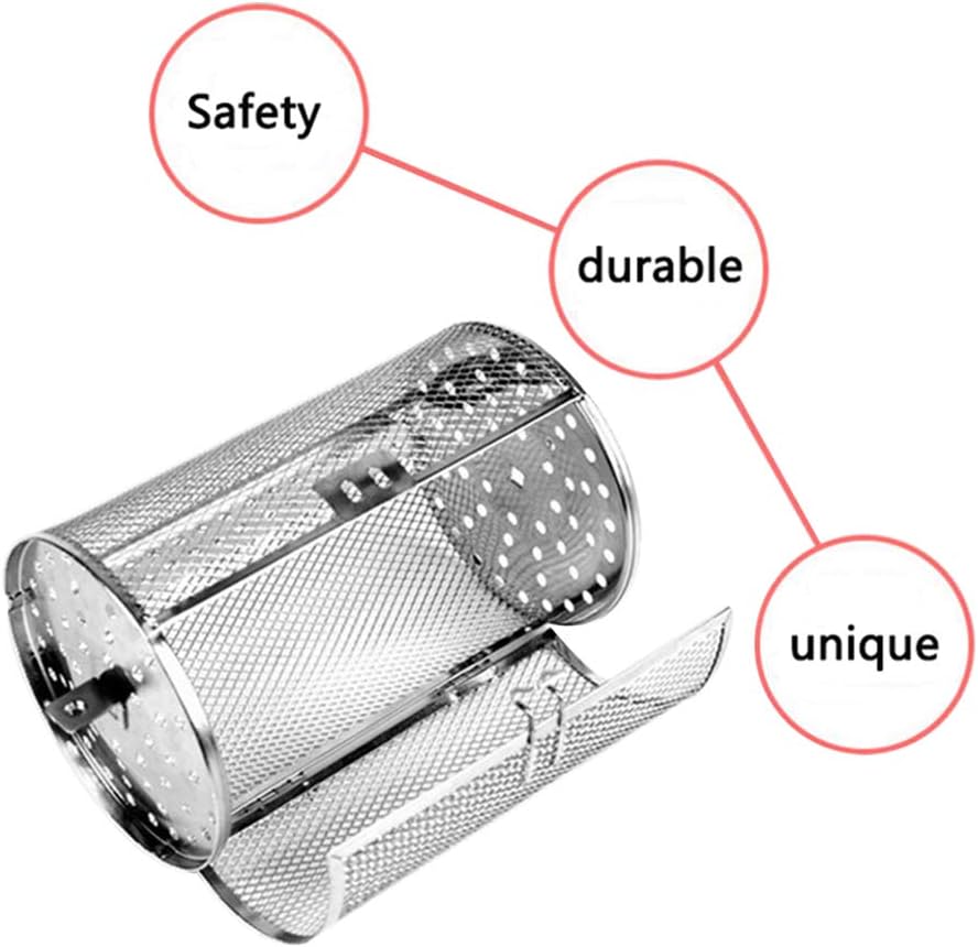 Falytemow Stainless Steel Rotisserie Grill Roaster Drum Oven Basket Oven Roast Baking Rotary for Peanut Dried Nut Coffee Beans BBQ (14 X 18cm)
