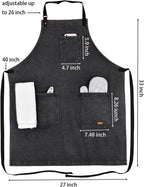 Cooking Apron with Pockets Mens Womens Professional Kitchen Bib Apron for Chef Grill BBQ (Black Denim -2)
