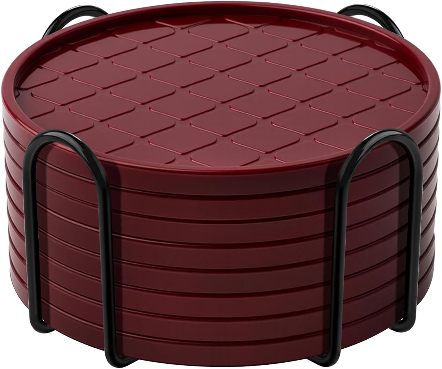 Coasters Set of 8,Hot or Cold Drink Coasters with Holder,Modern Style Coffee Table Coaster,Suitable for Kinds Cups Beer,Drink,Anti-Overflow Tabletop Protection(Wine red, 8pcs)