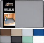 GORILLA GRIP Waterproof Silicone Under Sink Mat with Raised Lip for Kitchen and Bathroom, 31 x 22 in, Cabinet Shelf Liner Stay in Place Mats Dishwasher Safe Drawer Liner, Organizer Tray, Gray