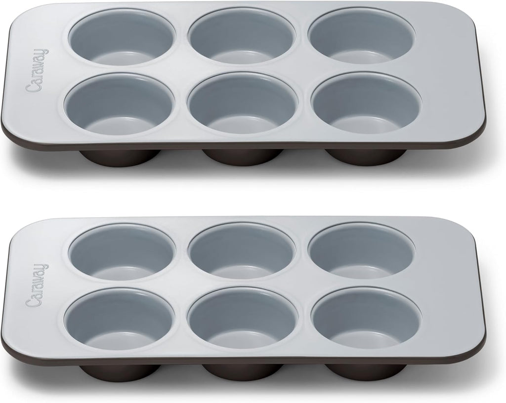 Caraway Nonstick Ceramic 6 Cup Muffin Pan Duo – Non-Toxic, PTFE & PFOA Free – Oven Safe – Aluminized Steel Core – Small Muffin Pan for Baking Cupcakes, Muffins & More - Black